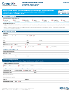 First page of the COAGADEX Patient Enrollment Form